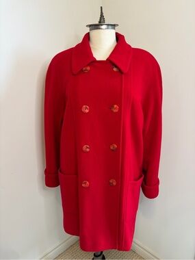 ANNA COLLECTION COATS Wool Cashmere Blend Double Breasted Pea Coat Red SIZE 12
